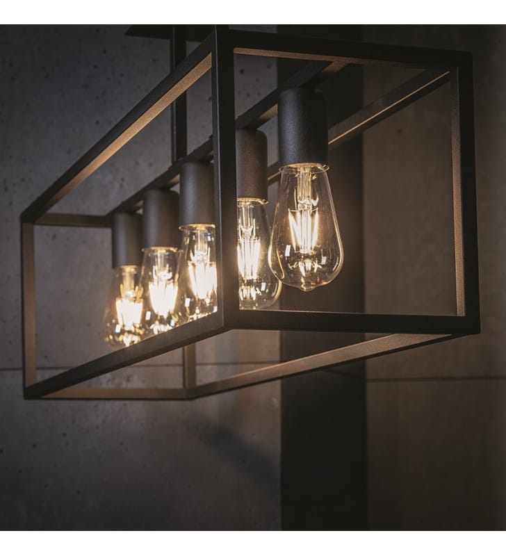 Lampa sufitowa Crate czarna prostokątna 5 żarówek styl vintage loft industrial
